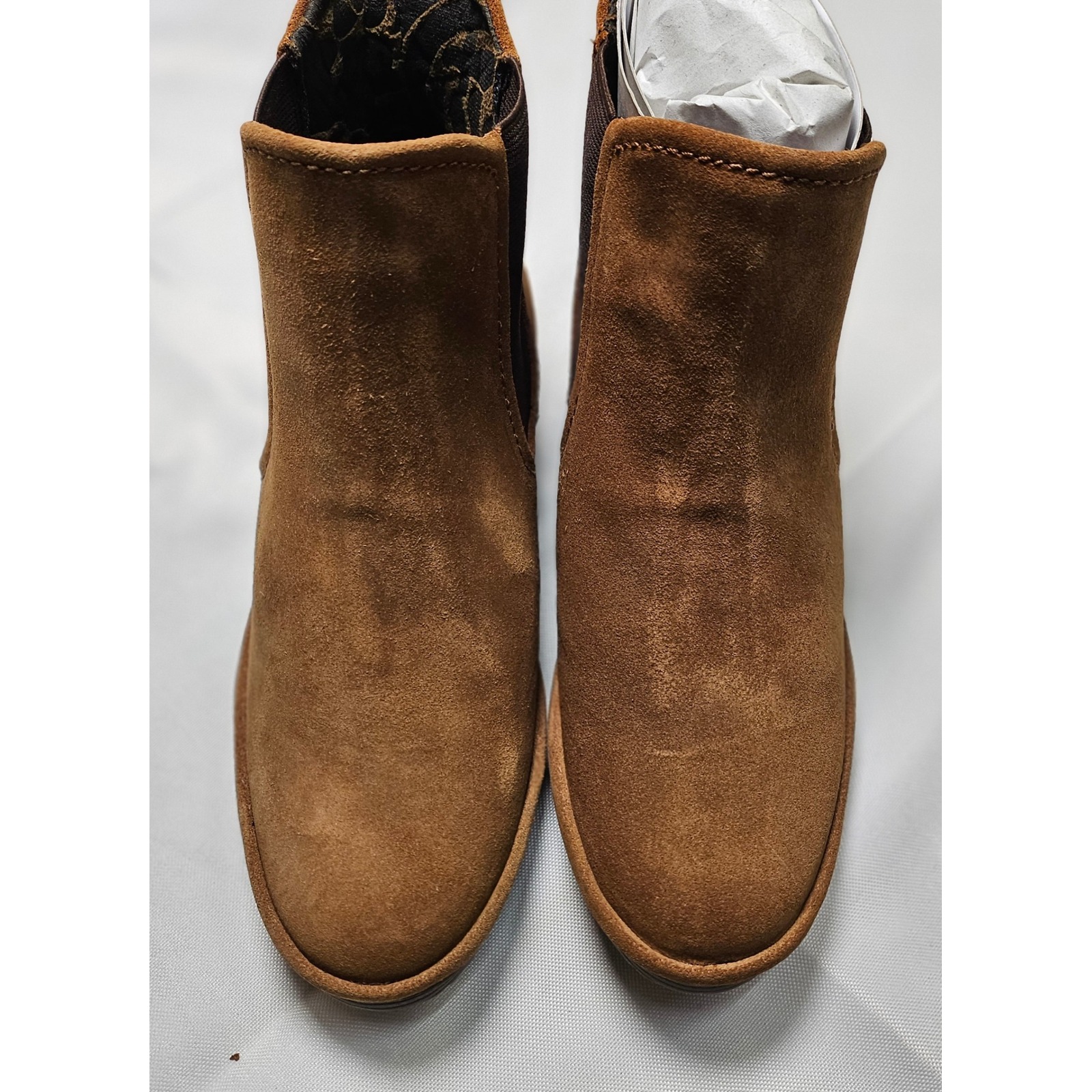 Fly London Phil Wedge Ankle Boots Oil Suede Camel Brown Slip On Women Eu 35/Us 5